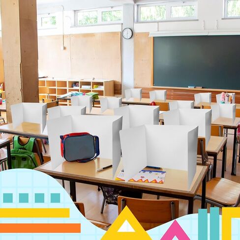 32 Pcs Privacy Boards for Student Desks Paper White Blank Classroom Desk Divider Trifold Table Desk Privacy Panel Testing Boards Privacy Folders Screen Partition for School Teacher Student Home in Kuwait