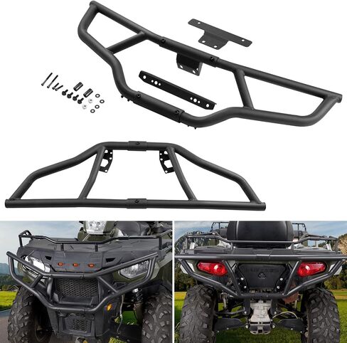 ATV Sportsman 570 Front & Rear Brush Guard Bumper Set, A & UTV PRO Heavy-Duty Steel Bumper Grille Guard Protector for 2014-2022 Polaris Sportsman Touring 570 450 H.O Accessories, 2PCS, Black in Saudi Arabia