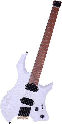 Headless Electric Guitar for Travel, 6 String Roasted Solid Ash Body Guitar, Roasted Maple Neck, Jumbo Stainless Steel Oblique Frets, Satin Blue, Black, White (Blue) in Saudi Arabia