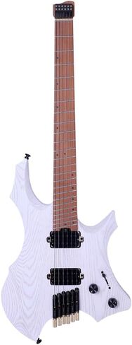 Headless Electric Guitar for Travel, 6 String Roasted Solid Ash Body Guitar, Roasted Maple Neck, Jumbo Stainless Steel Oblique Frets, Satin Blue, Black, White (Blue) in Saudi Arabia