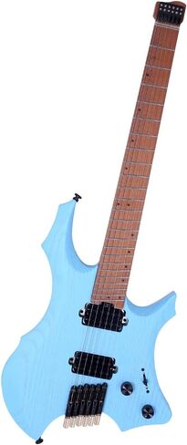 Headless Electric Guitar for Travel, 6 String Roasted Solid Ash Body Guitar, Roasted Maple Neck, Jumbo Stainless Steel Oblique Frets, Satin Blue, Black, White (Blue) in Saudi Arabia