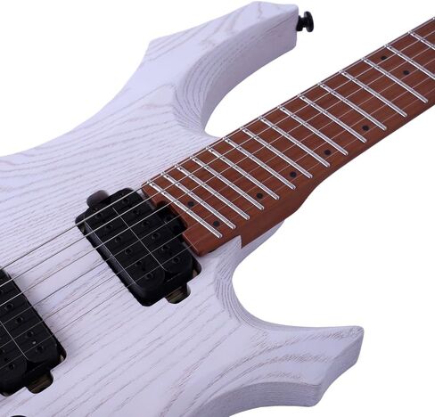 Headless Electric Guitar for Travel, 6 String Roasted Solid Ash Body Guitar, Roasted Maple Neck, Jumbo Stainless Steel Oblique Frets, Satin Blue, Black, White (Blue) in Saudi Arabia
