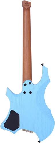 Headless Electric Guitar for Travel, 6 String Roasted Solid Ash Body Guitar, Roasted Maple Neck, Jumbo Stainless Steel Oblique Frets, Satin Blue, Black, White (Blue) in Saudi Arabia