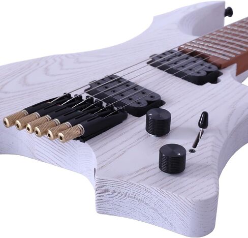 Headless Electric Guitar for Travel, 6 String Roasted Solid Ash Body Guitar, Roasted Maple Neck, Jumbo Stainless Steel Oblique Frets, Satin Blue, Black, White (Blue) in Saudi Arabia