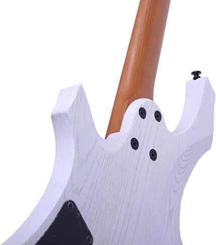 Headless Electric Guitar for Travel, 6 String Roasted Solid Ash Body Guitar, Roasted Maple Neck, Jumbo Stainless Steel Oblique Frets, Satin Blue, Black, White (Blue) in Saudi Arabia