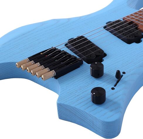 Headless Electric Guitar for Travel, 6 String Roasted Solid Ash Body Guitar, Roasted Maple Neck, Jumbo Stainless Steel Oblique Frets, Satin Blue, Black, White (Blue) in Saudi Arabia
