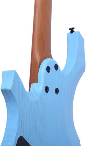 Headless Electric Guitar for Travel, 6 String Roasted Solid Ash Body Guitar, Roasted Maple Neck, Jumbo Stainless Steel Oblique Frets, Satin Blue, Black, White (Blue) in Saudi Arabia