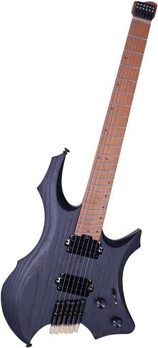 Headless Electric Guitar for Travel, 6 String Roasted Solid Ash Body Guitar, Roasted Maple Neck, Jumbo Stainless Steel Oblique Frets, Satin Blue, Black, White (Blue) in Saudi Arabia
