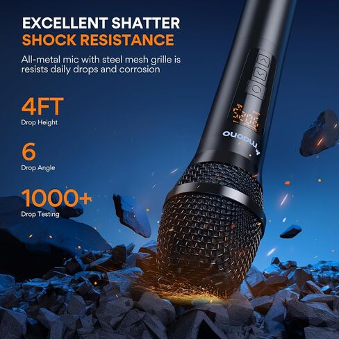 ميكروفون لاسلكي MAONO، ميكروفون ديناميكي لاسلكي محمول باليد UHF، 20 ترددات UHF ميكروفون كاريوكي، ميكروفون لاسلكي للغناء، الكاريوكي، DJ، الغناء، الكنيسة، الكلام، الزفاف، نطاق 262 قدم (WM760 A2) in Kuwait