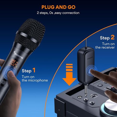 ميكروفون لاسلكي MAONO، ميكروفون ديناميكي لاسلكي محمول باليد UHF، 20 ترددات UHF ميكروفون كاريوكي، ميكروفون لاسلكي للغناء، الكاريوكي، DJ، الغناء، الكنيسة، الكلام، الزفاف، نطاق 262 قدم (WM760 A2) in Kuwait