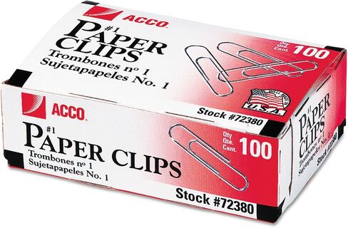 Acco 72380 Smooth Standard Paper Clips, Size 1, 100/Box, Silver, 10 Boxes/PK in Saudi Arabia