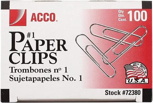 Acco 72380 Smooth Standard Paper Clips, Size 1, 100/Box, Silver, 10 Boxes/PK in Saudi Arabia