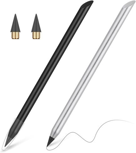 AUAUY 2PCS Metal Inkless Pencil, Infinity pencil, Reusable Everlasting Pencil, Replaceable Nib Pencil with 2 Replaceable Nib for Writing Drawing Students Home Office School Supplies(Black) in Saudi Arabia