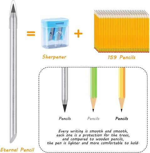 AUAUY 2PCS Metal Inkless Pencil, Infinity pencil, Reusable Everlasting Pencil, Replaceable Nib Pencil with 2 Replaceable Nib for Writing Drawing Students Home Office School Supplies(Black) in Saudi Arabia
