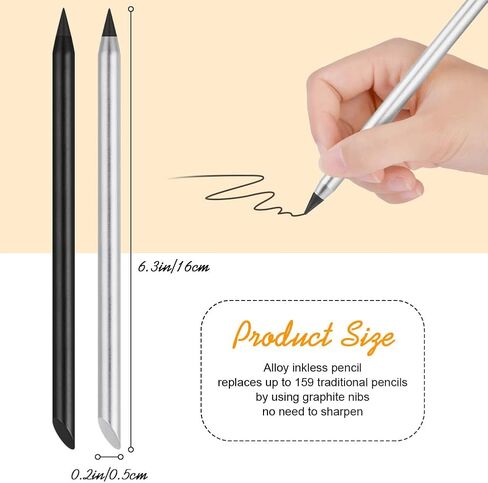 AUAUY 2PCS Metal Inkless Pencil, Infinity pencil, Reusable Everlasting Pencil, Replaceable Nib Pencil with 2 Replaceable Nib for Writing Drawing Students Home Office School Supplies(Black) in Saudi Arabia