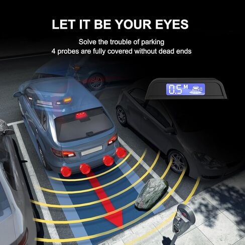 4 Parking Sensors, Compact Screen Distance Display with Sound Warning + 4 Black Parking Sensors for Car Auto Vans RV Trailer in Saudi Arabia