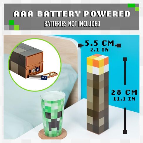 Paladone Minecraft Torch Lamp and Night Light, Wall Mountable or Freestanding, Battery-Powered, Officially Licensed Minecraft Room Decor in Saudi Arabia