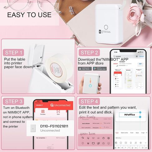 Portable Label Makers for Labeling, White D110 Label Maker Machine with Tape, Multiple Thermal Mini Label Printer Bluetooth Wireless Rechargeable Printer for Home Office Organization in Kuwait