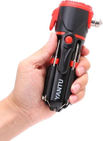 قاطع النوافذ وقاطع حزام الأمان من YANTU، كاسر زجاج السيارة، رؤوس مطرقة فولاذية التنجستن مزدوجة الجوانب، مطرقة أمان السيارة 2 في 1، أداة السيارات الضرورية للطوارئ in Kuwait