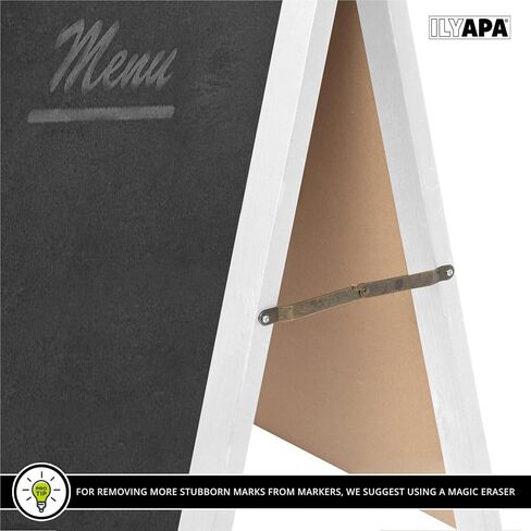 لافتة الرصيف على شكل سبورة طباشير من Ilyapa على شكل حرف A - مقاس 26 × 56 بوصة، لافتة ساندويتش واقفة مستديرة قابلة للطي - لوح ساندويتش أبيض قوي قائم بذاته، عرض القائمة للمطاعم أو الأعمال أو حفلات الزفاف in Kuwait