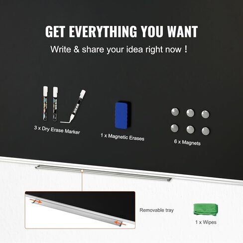 Black Board, 70 x 40 inch Large Chalkboard with Aluminum Frame, Black Boards Dry Erase Includes 1 Magnetic Erase & 3 Dry Erase Markers, Black Surface, for Office Home and School in Saudi Arabia