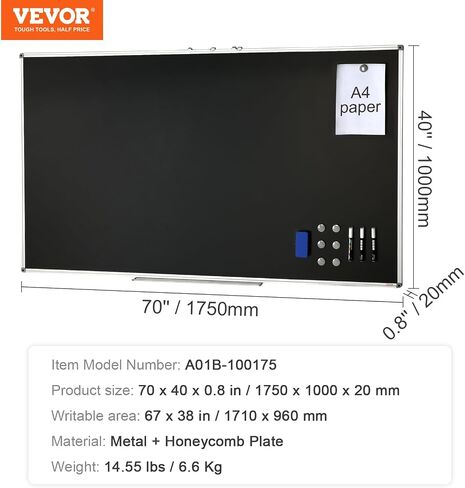 Black Board, 70 x 40 inch Large Chalkboard with Aluminum Frame, Black Boards Dry Erase Includes 1 Magnetic Erase & 3 Dry Erase Markers, Black Surface, for Office Home and School in Saudi Arabia