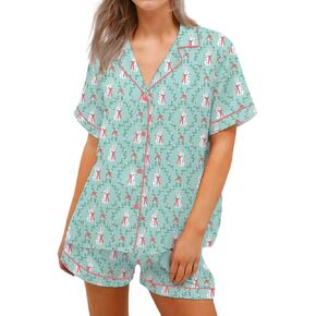 Cute Bow Pajamas for Women Y2k Silk 2 Piece Printed Preppy Pjs Shorts Set Matching Pj Aesthetic Pajamas Shirts Sets