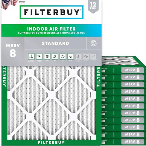Filterbuy 16x24x2 Air Filter MERV 8 Dust Defense (12-Pack), Pleated HVAC AC Furnace Air Filters Replacement (Actual Size: 15.38 x 23.38 x 1.75 Inches) in Kuwait