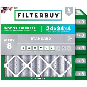 Filterbuy 24x24x4 Air Filter MERV 8 Dust Defense (6-Pack), Pleated HVAC AC Furnace Air Filters Replacement (Actual Size: 23.38 x 23.38 x 3.63 Inches)