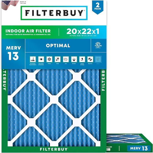 Filterbuy 18x18x1 Air Filter MERV 13 Optimal Defense (2-Pack), Pleated HVAC AC Furnace Air Filters Replacement (Actual Size: 17.75 x 17.75 x 0.75 Inches) in Kuwait