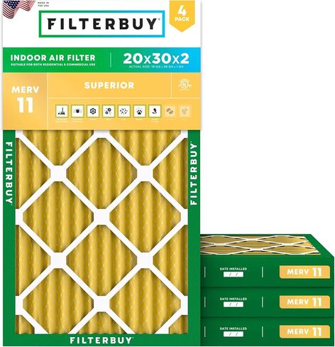 Filterbuy 14x25x2 Air Filter MERV 11 Allergen Defense (4-Pack), Pleated HVAC AC Furnace Air Filters Replacement (Actual Size: 13.50 x 24.50 x 1.75 Inches) in Saudi Arabia