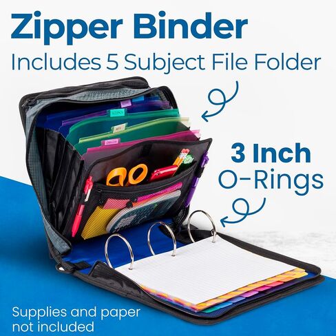 حافظة بسحاب من Case-it Mighty Zip Tab 6 عبوات 3 حلقات دائرية مع عروات 5 ألوان، مجلد ملفات ممتد وحزام كتف ومقبض، D-146 أزرق داكن in Saudi Arabia