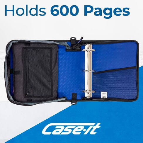حافظة بسحاب من Case-it Mighty Zip Tab 6 عبوات 3 حلقات دائرية مع عروات 5 ألوان، مجلد ملفات ممتد وحزام كتف ومقبض، D-146 أزرق داكن in Saudi Arabia