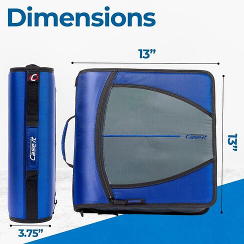 حافظة بسحاب من Case-it Mighty Zip Tab 6 عبوات 3 حلقات دائرية مع عروات 5 ألوان، مجلد ملفات ممتد وحزام كتف ومقبض، D-146 أزرق داكن in Saudi Arabia