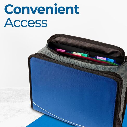 حافظة بسحاب من Case-it Mighty Zip Tab 6 عبوات 3 حلقات دائرية مع عروات 5 ألوان، مجلد ملفات ممتد وحزام كتف ومقبض، D-146 أزرق داكن in Saudi Arabia