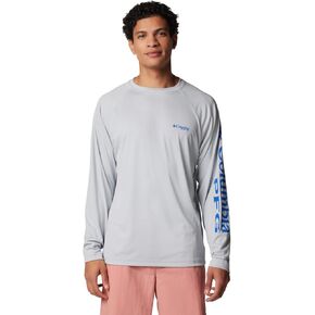 Columbia Men's Terminal Tackle Long Sleeve Shirt, Cool Grey, Vivid Blue Logo, 3X