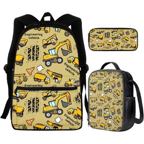 WELLFLYHOM Cartoon Airplane Backpack 3 In 1 School Bag and Lunch Box Set for Teen Boys Elementary School Bookbag Cute Pencil Case for Primary Middle Kids Bagpack Satchel for Daycare