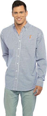 Vantage Apparel Men's Collegiate Easy-Care Long Sleeve Gingham Check Button Down Shirt, Ohio State Buckeyes, Red, Medium in Kuwait