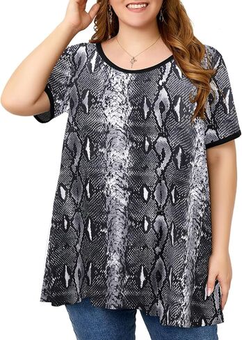OVERWORETY Short Sleeve Plus Size Tunics for Women Loose Casual Swing Tops Flowy T-Shirts in Kuwait