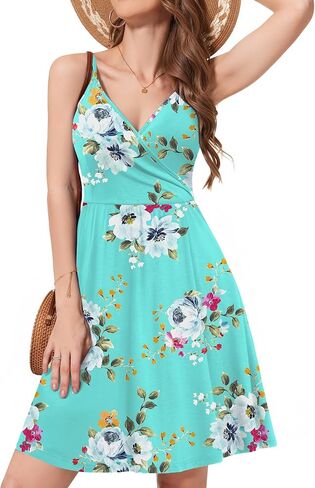 WEACZZY Women's 2026 Summer Dresses V Neck Spaghetti Strap Sundress Casual Beach Flowy Mini Dress with Pockets in Kuwait