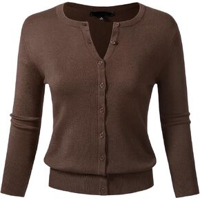Allsense Women's Button Down 3/4 Sleeve Crew Neck Knit Cardigan Sweater (S-3X)