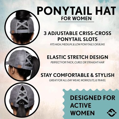 Funky Junque Criss Cross Saying Ponytail Hat Womens Baseball Cap Distressed Embroidered Patch Messy Bun Trucker Ponycap in Kuwait