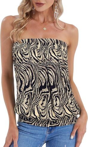 DJT Women's Summer Beach Tie Dye Sleeveless Stretchy Pleated Tube Tops in Kuwait