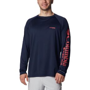 Columbia Men's Terminal Tackle Long Sleeve Shirt, Ocean Teal/Corange Logo, X-Large