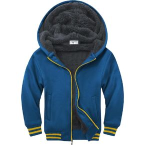 SWISSWELL Boys Zip Up Hoodie Heavyweight Winter Sweatshirt Fleece Sherpa Lined Warm Jacket (Light Blue,14-15)