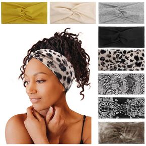 Tobeffect Headbands for Women Non Slip Turban Headband Boho Wide Head Band Womens Hair Wraps Accessories for Teen Girls 8 Pack Solid Colors