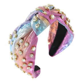 Jeweled Knotted Headband for Women Girls Sparkly Crystal Rhinestone Headband Wide Top Knot Women's Embellished Headband Hair Accessories Beige