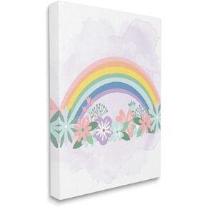 Stupell Industries Tropical Florals Under Playful Rainbow Kids' Illustration, Designed by Kim Allen Canvas Wall Art, 16 x 20, White