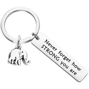 YALLNASL Inspirational Gifts Keychains for Women Girls Never Forget How Strong You Are Keychain for Friend Daughter Christmas Birthday Gift for Elephant Lovers Encouragement Gifts