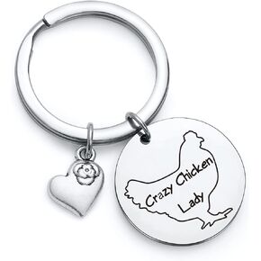 RSZOTW Crazy Chicken Lady Gift Chicken Farmer Keychain Chicken Mom Gift Crazy Chicken Lady Keychain